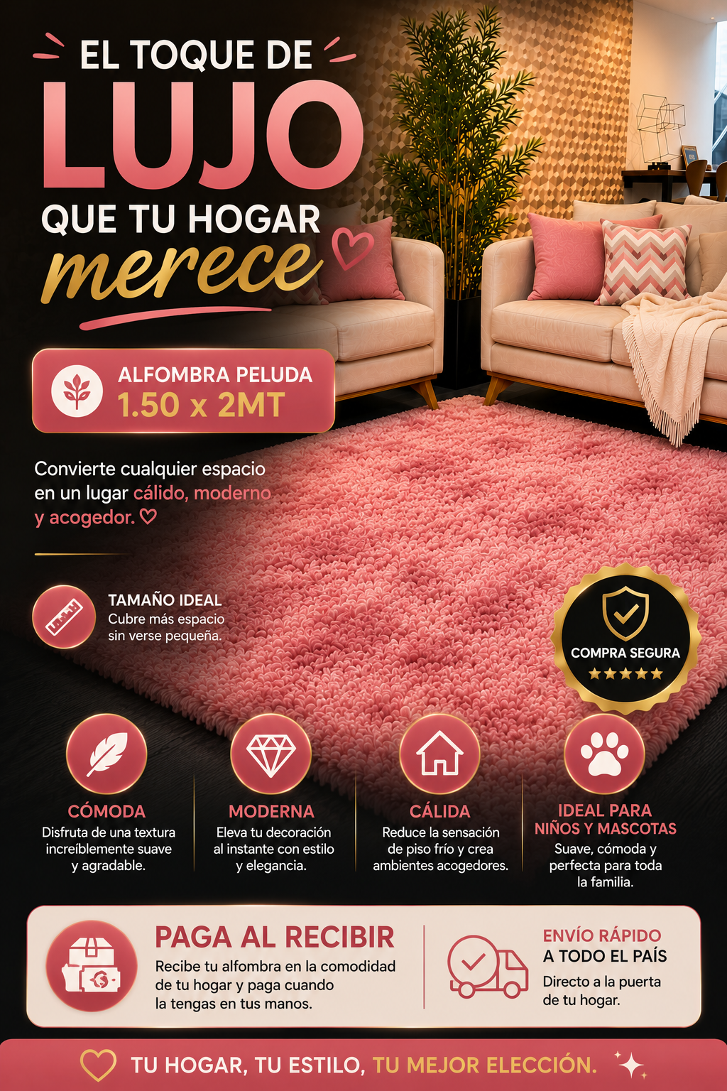 ✨ ALFOMBRA PELUDA 1.50 x 2MT 🏠